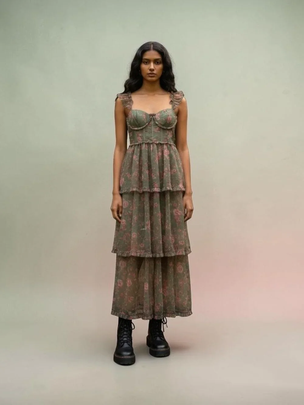 VICI Floral Corset Tiered Mesh Maxi Dress Cottagecore Fairycore Romantic Medium - Picture 3 of 10